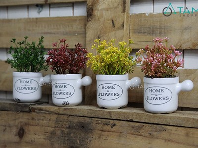 Chậu hoa li ti để bàn Home Flowers có tay cầm F-CHĐB-98